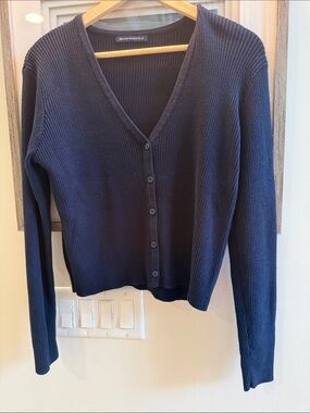 Brandy Melville Navy Ribbed V-Neck Button-Front Cardigan